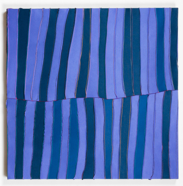 Anthony Olubunmi Akinbola CAMOUFLAGE Study (Blue), 2022 Durag on wooden panel 122 x 122 cm 48 x 48 in