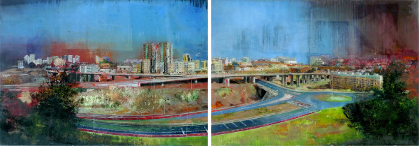 Gil Heitor Cortesão Panorama, 2010 Oil on plexiglas Diptych 120 x 170 cm overall 47 1/4 x 67 in overall