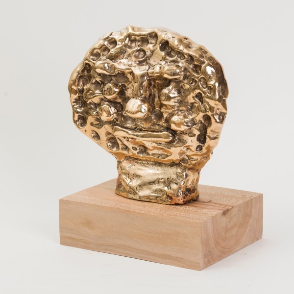 Amir Khojasteh Head of Div #6, 2023 Polished bronze and wood (unique) 22 x 20 x 8 cm (excluding plinth) 8 3/4 x 7 3/4 x 3 1/4 in