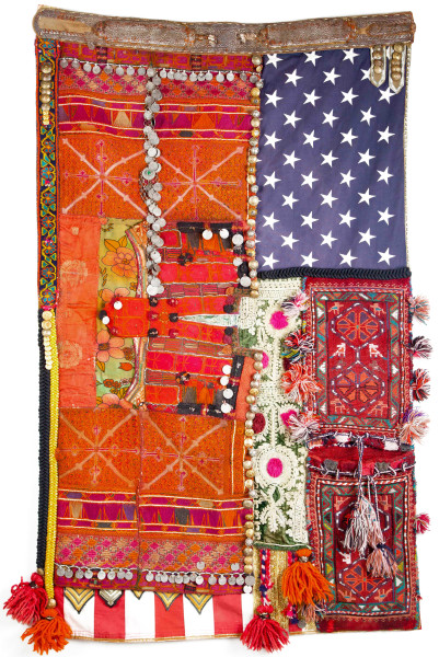 Sara Rahbar Flag #44 I am the echo of your screams, 2010 Collected vintage objects on US vintage flag 155 x 94 cm 61 1/8 x 37 1/8 in