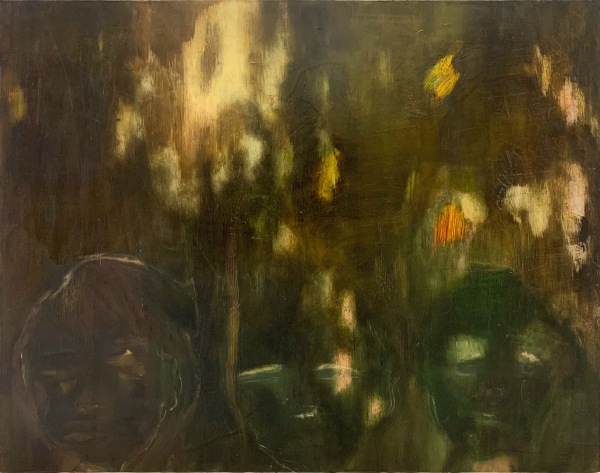 Nour Malas Three Boys, 2023 Oil on panel 27.9 x 35.6 cm 11 x 14 in
