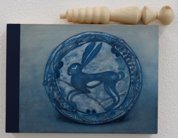 Edgar Orlaineta Untitled, 2024 Oil, acrylic paint on board, and wood element Painting: 20 x 28 x 3.1 cm 7 3/4 x 11 x 1 1/4 in Wood element: 21 x ø 4 cm 8 1/4 x ø 1 1/2 in