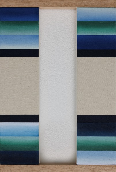 Sarah Almehairi Off Centered Closing, 2024 Acrylic on wood and canvas 45 x 30 cm 17 3/4 x 11 3/4 in