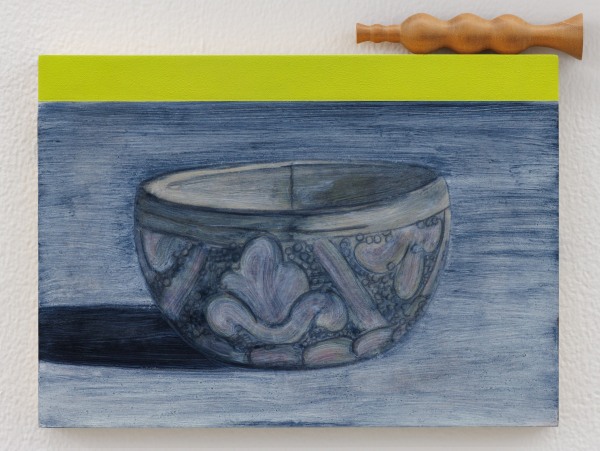 Edgar Orlaineta Untitled, 2024 Oil, acrylic paint on board, and wood element Painting: 20 x 28 x 3.1 cm 7 3/4 x 11 x 1 1/4 in Wood element: 12.2 x ø 2.5 cm 4 3/4 x ø 1 in
