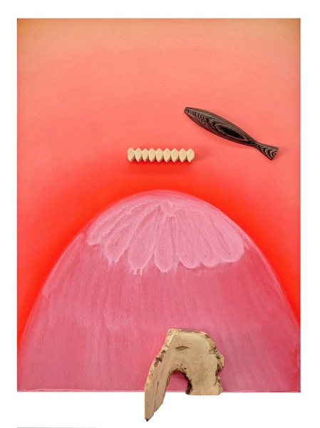 Edgar Orlaineta Above the Mountain, a Fish, 2020 Acrylic and wood on MDF board 40 x 30 x 8 cm 15 3/4 x 11 3/4 x 3 1/4 in