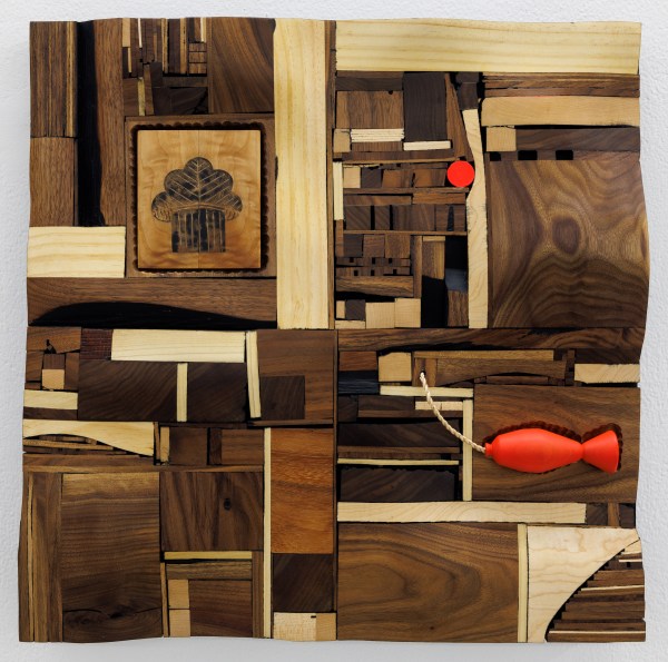 Edgar Orlaineta Become a Tree, 2024 Wood, palm leaf thread, wax and acrylic paint on board 50 x 50 x 7.7 cm 19 3/4 x 19 3/4 x 3 in