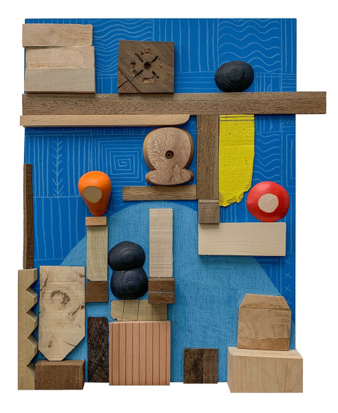 Edgar Orlaineta Ruins below the Mountain, 2020 Acrylic, color pencil and wood on MDF board 40 x 30 x 6.5 cm 15 3/4 x 11 3/4 x 2 1/2 in