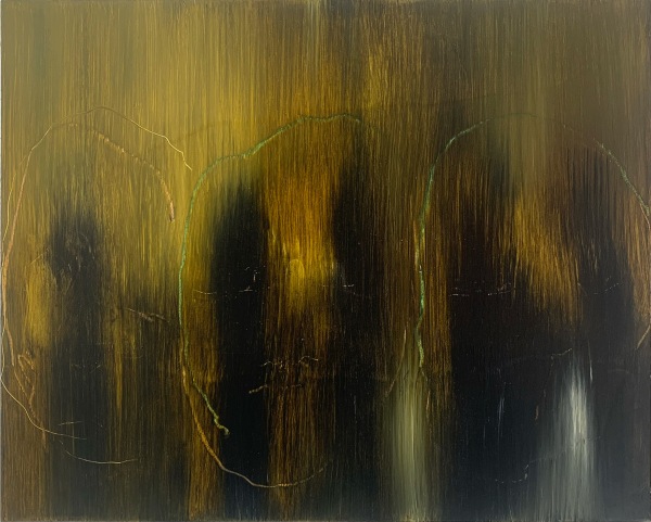 Nour Malas In Threes , 2023 Oil on panel 20.3 x 25.4 cm 8 x 10 in