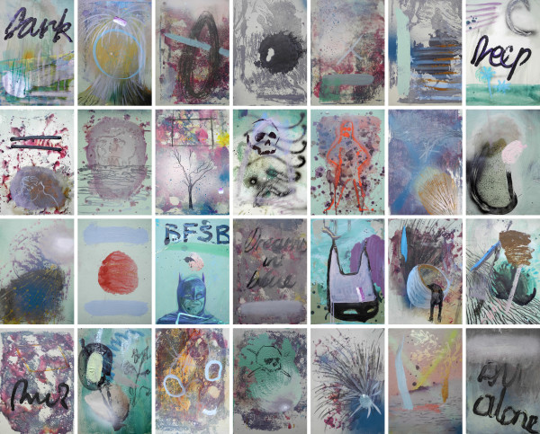 Philip Mueller Kompositionsstudien #1, 2015 Oil and acrylic on card Twenty-eight panels 35 x 25 cm each 13 3/4 x 9 7/8 in each