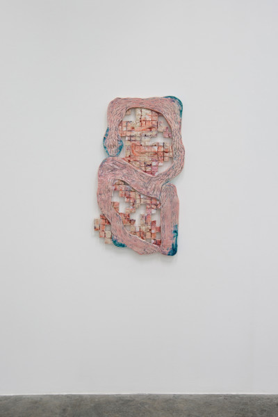 Monika Grabuschnigg Immersing in the cloud, there is a haze spilling purple shadows over your delightful body, 2018 Glazed earthenware and resin 108 x 61 x 4 cm 42 1/2 x 24 1/8 x 1 5/8 in