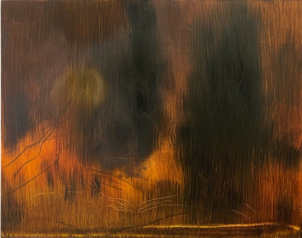 Nour Malas Collision , 2023 Oil on panel 27.9 x 35.6 cm 11 x 14 in