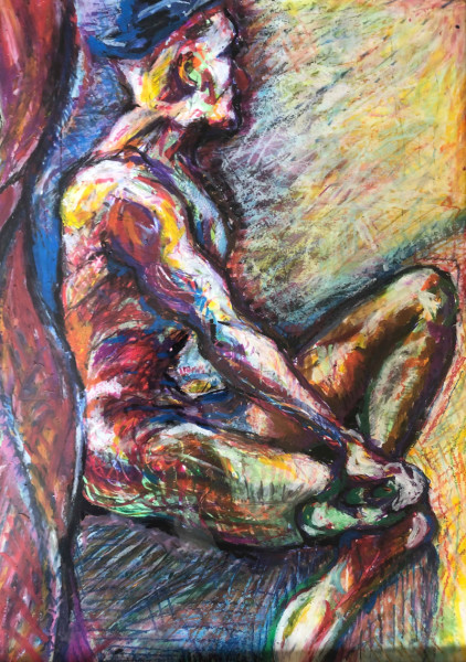Elf Lyons Five Minute Call, 2019 Oil pastel, acrylic and pen on paper 41 x 31 cm