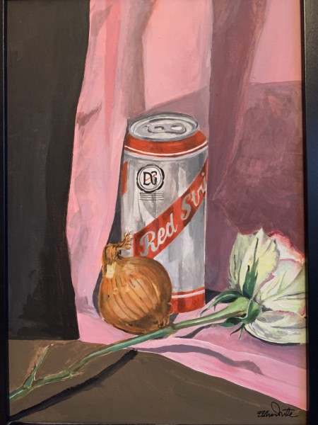 Ellie White Still Life with Red Stripe, 2019 Acrylic on canvas board 30 x 21 cm 11 3/4 x 8 1/4 in