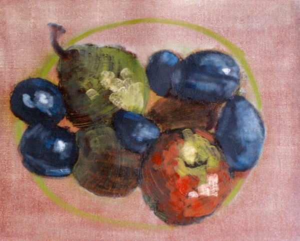 Dénes Maróti, Plumbs with Apples and Pears, 2023