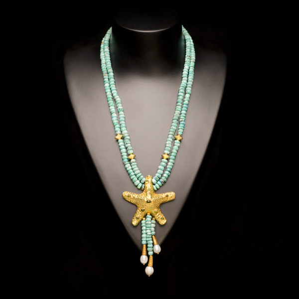 Turquoise and Peridot Starfish Necklace