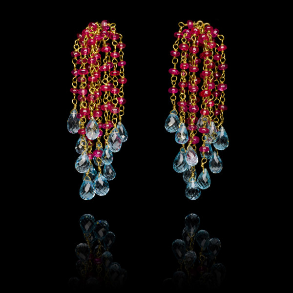 Spinel and Topaz Waterfall Earrings