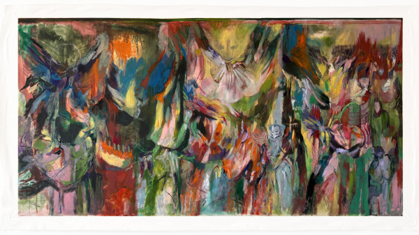 Nour Malas Killer Empathy , 2025 Oil and Pastel on Canvas 140 x 267 cm 55 x 105 in