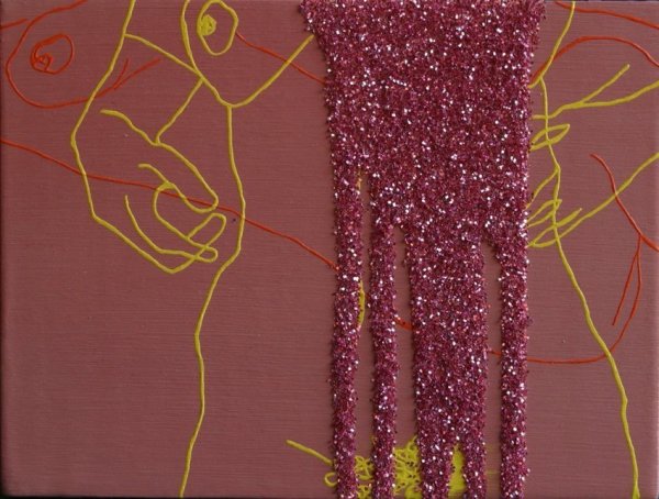 Melissa Dadourian Standing Girl 2 (Jean), 2004 Oil and glitter on wood 7 x 9 inches 17.8 x 22.8 cms