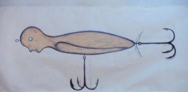 Andrew Castrucci, Fishing Lure #2, Oil pastel on paper