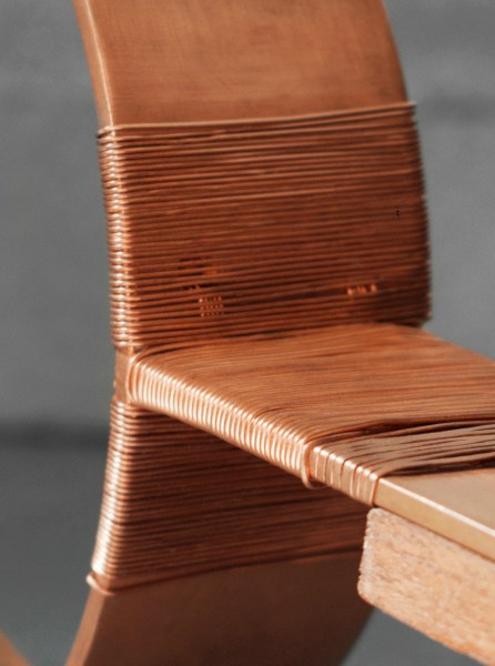 Maria Positano Hold me Down Detail Woven copper on steam bent Sapele wood 80 x 200 x 5 cm 31 1/2 x 78 3/4 x 2 in