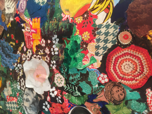 Sally Gil, On a Dark Ground (detail), 2013-2016, collage, acrylic, casein and house paint on canvas, 54 x 68 in.