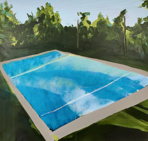 Melora Griffis, "freibad," 2017, acrylic, glitter and graphite on canvas, 38 x 40 in.