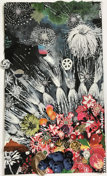 Sally Gil Tall Mumm 2017 collage, acrylic and casein on paper 12 x 7 in.