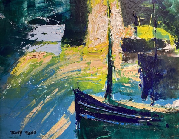 TONY GILES, BOATS IN A SUNNY HARBOUR, 1985
