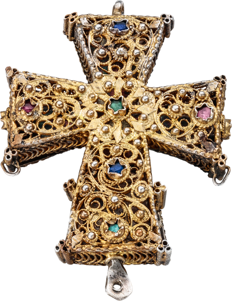 Reliquary Cross Pendant crafted of silver-gilt