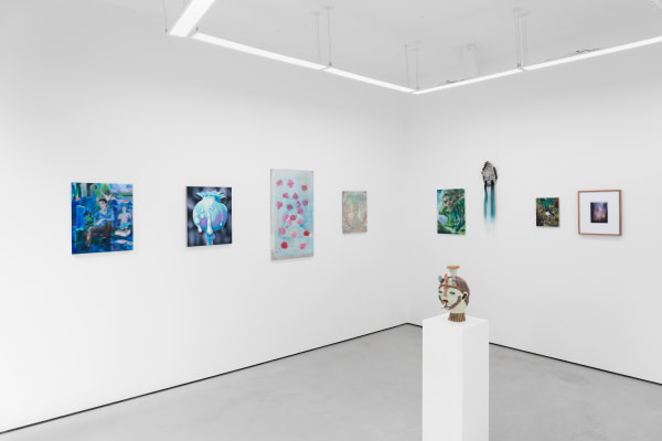 Neil Haas, Jane Hayes Greenwood, Emily Avery Crow, Qian Qian, Minyoung Choi, Bea Bonafini, James Owens and Mary Herbert with Marlene Steyn sculpture in foreground