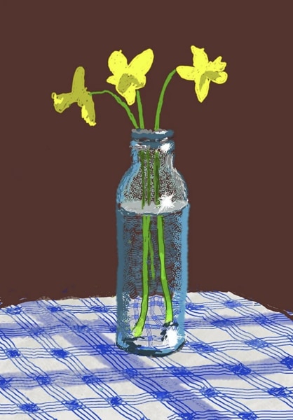 David Hockney, 7th April 2021, Three Daffodils in a Bottle, 2021