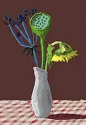 David Hockney , 19th March 2021, Sunflower with Exotic Flower , 2021