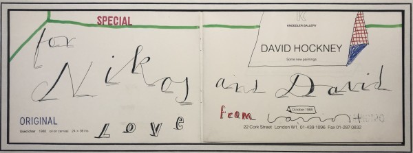 David Hockney, Personalised Hand Drawn Greeting by David Hockney Original, 1988