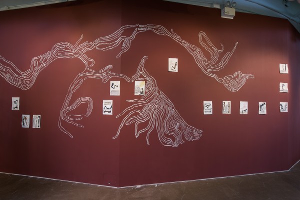Untitled, wall painting installation with ink drawings, ICA Singapore Project Space.