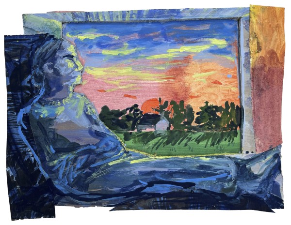 Alice MacDonald Guest RWS Looking Out of the Window distemper & collage on cardboard Frame: 47 x 38cm £750