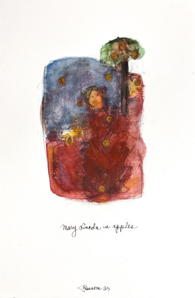 Mary Lincoln in Apples, 2025 by John Ransom Phillips watercolor on paper 15 x 11cm