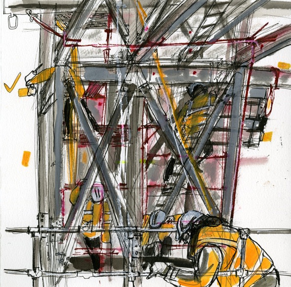 014 Steelwork Continues, 12.12.2018 ink, watercolour & acrylic 27 x 27cm £450