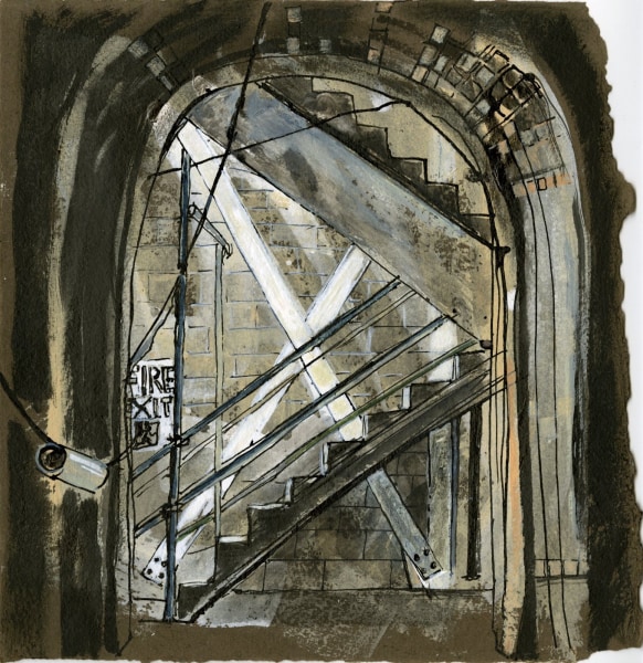 018 Stairwell, Liftshaft, Fire Exit, 08.03.2019 ink & acrylic 23 x 23cm £300