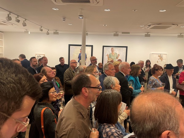 A full house at the David Remfry: Watercolour Private View in May 2022. An exhibition delivered as part of the RWS Gallery 'soft opening'.