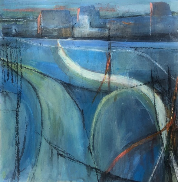 Olivia O'Sullivan Thames at Rotherhithe acrylic & crayon on paper Unframed Artwork: 25 x 25cm