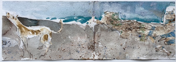 Frances Hatch Sniffing the Air (Sketchbook Page) Watercolour & site debris Framed Artwork: 35 x 13cm Frame: 28 x 52cm