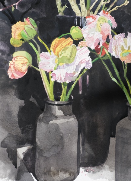 Mark Entwisle Poppies watercolour Framed Artwork: 34.5 x 25.5cm Frame: 43 x 34.5cm