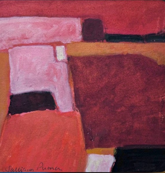 Salliann Putman Red Fields watercolour & gouache Unframed and mounted Artwork: 20 x 20cm