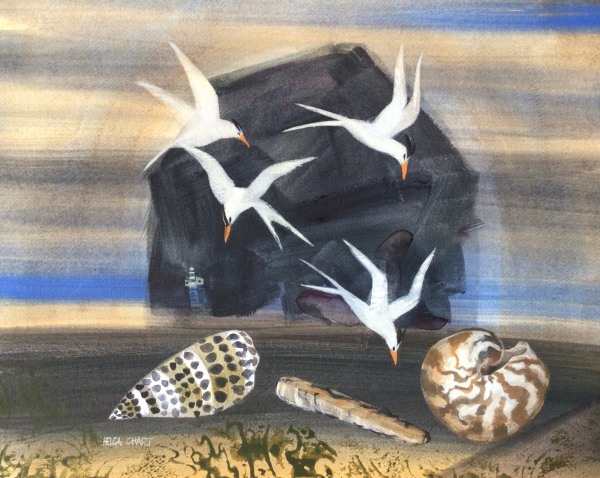 Helga Chart Terns at the Bass Rock watercolour Frame: 52 x 42cm Artwork: 38 x 27cm