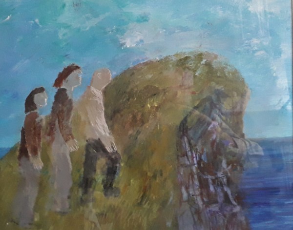 Richard Sorrell, Three People Climbing a Cliff