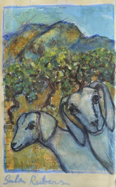 Sula Rubens, Two Goats in a Mountain Landscape
