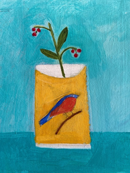 Jill Leman Birdy acrylic Framed Artwork: 17 x 12cm Frame: 27 x 22cm