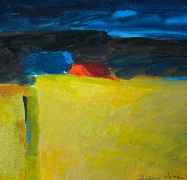 Salliann Putman Across the Yellow Field watercolour Unframed and mounted Artwork: 25 x 25cm
