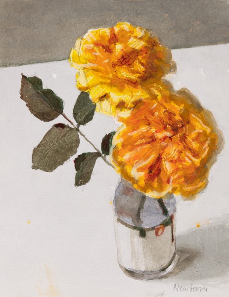 John Newberry Yellow Rose watercolour Framed Artwork: 17 x 22cm Frame: 43 x 37cm