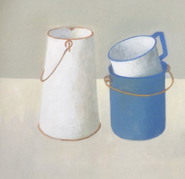 Wendy Jacob Two Canisters and a Mug goauche Framed Artwork: 19 x 19cm Frame: 32 x 32cm